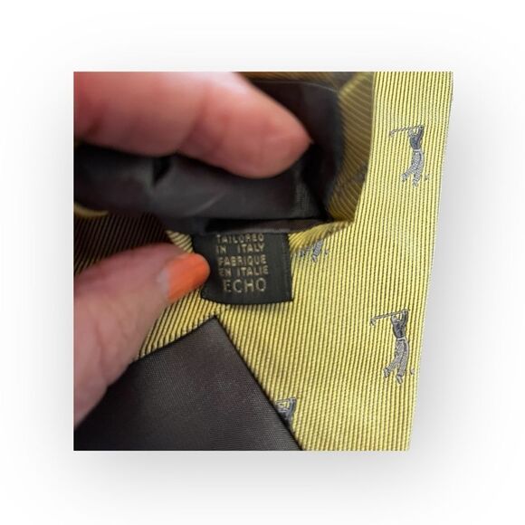 Echo Silk Golfer Tie Gold with Blue Golfers Retro Classy Elegant - Picture 5 of 5